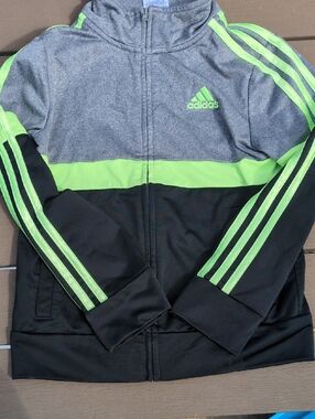 adidas Kids Gray, Black & Neon Green Zip Hoodie Jacket